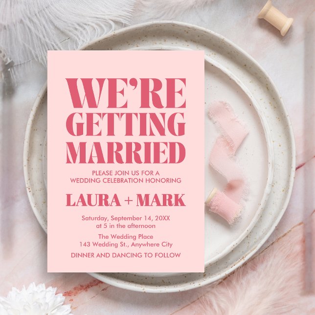 Invitation Mariage photo rose moderne chic rétro (Pink Chic Modern Retro Photo Wedding Invitation)