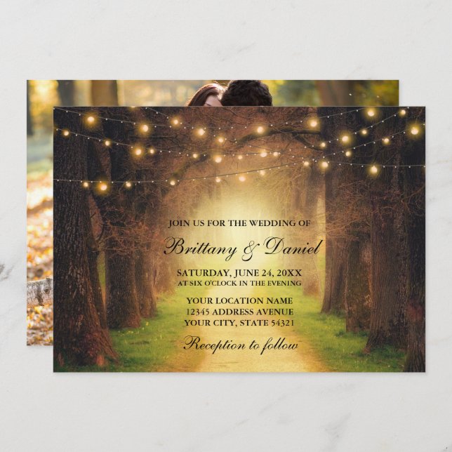 Invitation Mariage photo Rustic Forest Path String (Devant / Derrière)