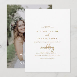 Invitation Mariage photo Rustic Gold Script
