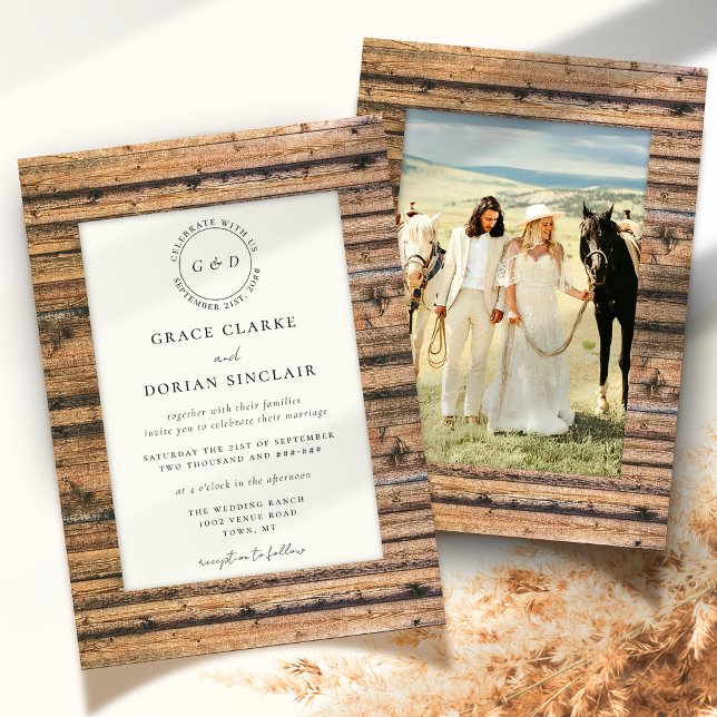Invitation Mariage photo Rustic Neutral Boho ivoire à cadre d (Créateur téléchargé)