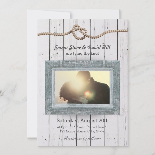 Invitation Mariage photo Rustic Patiné Wood Arrière - plan (Devant)
