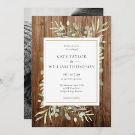 Invitation Mariage photo Rustic Wood Greenery