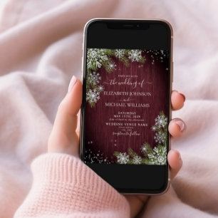 Invitation Mariage photo Rustique Bourgogne Silver Winter Woo