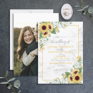 Invitation Mariage photo Rustique Chic Sunflower & Grey Flora