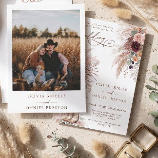 Invitation Mariage Photo Rustique Occidental Bohème avec Herb