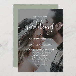 Invitation Mariage photo Sage Green Elegant Script