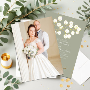 Invitation Mariage photo Sage Green Gold Green Eucalyptus