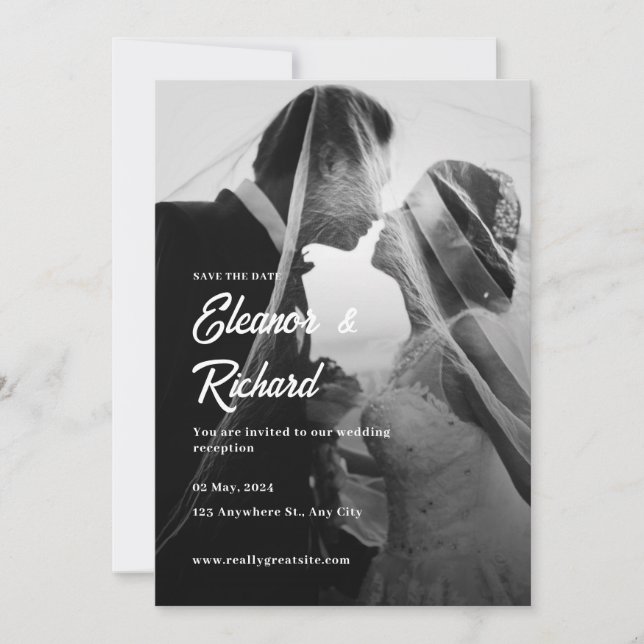 Invitation Mariage photo simple en noir et blanc (Devant)
