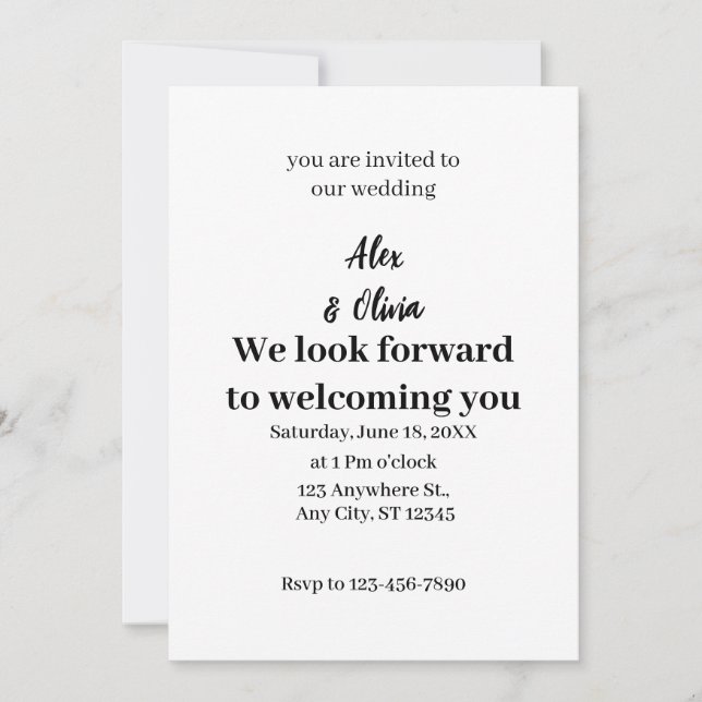 Invitation Mariage photo simple en noir et blanc (Devant)