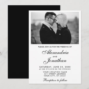 Invitation Mariage photo simple et élégant moderne BxW