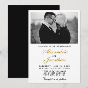Invitation Mariage photo simple et élégant moderne Gold BW