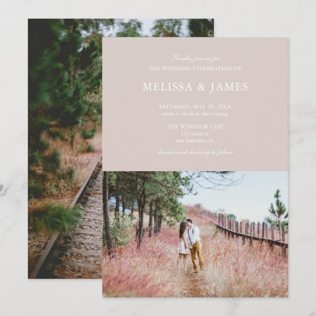 Invitation Mariage photo simple et moderne Champagne (Devant / Derrière)