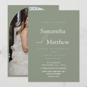 Invitation Mariage photo simple vert sauge moderne