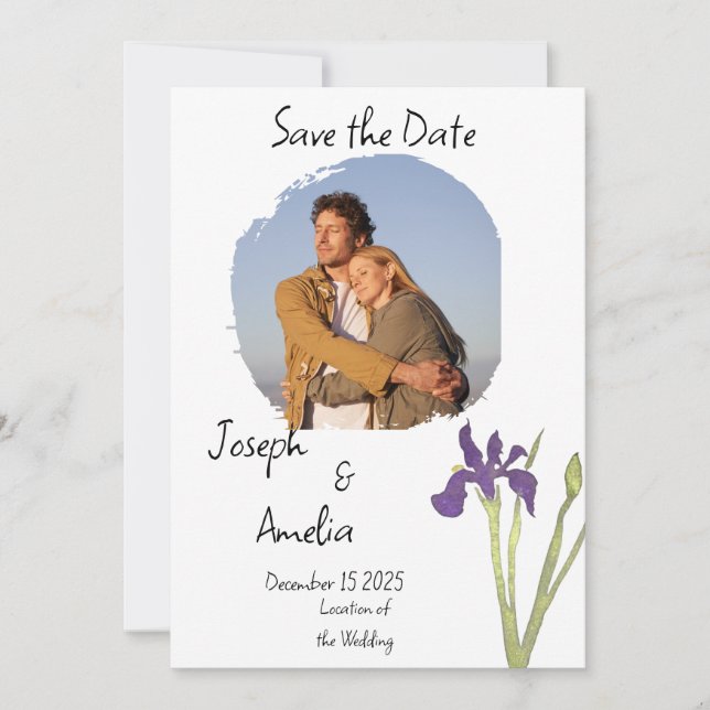 Invitation Mariage photo simple violet et or Enregistrer la d (Devant)