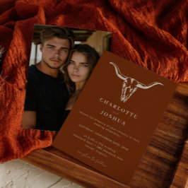 Invitation Mariage photo simple Western Bohemian Cow Skull