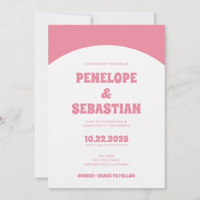 Invitation Mariage photo Super minimaliste Retro Rose (Devant)