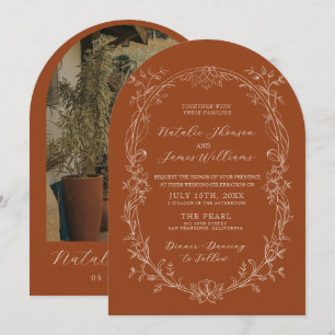 Invitation Mariage photo Terracotta Orange Brûlé Arqué
