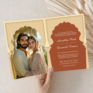 Invitation Mariage photo traditionnel indien Arch Terracotta