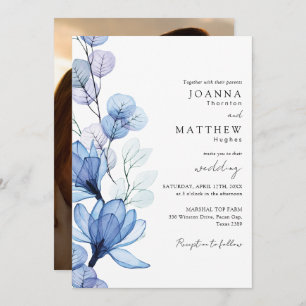 Invitation Mariage photo transparent bleu Dusty