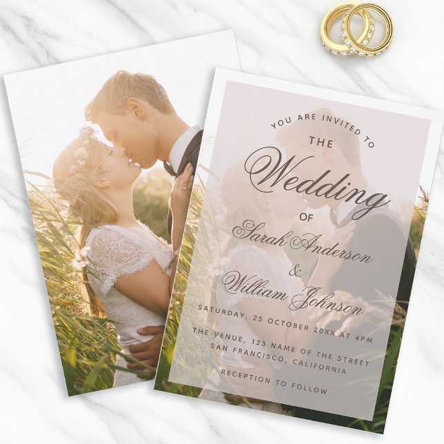 Invitation Mariage Photo Transparent Élégant Script Moderne (Créateur téléchargé)