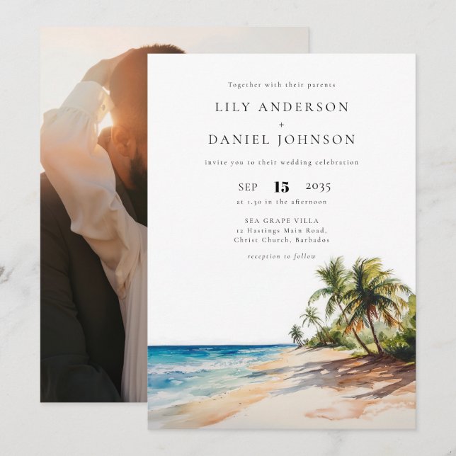 Invitation Mariage photo Tropical Beach Destination (Devant / Derrière)