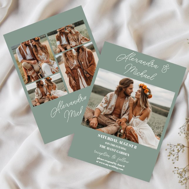 Invitation Mariage photo vert d'olive moderne (Créateur téléchargé)