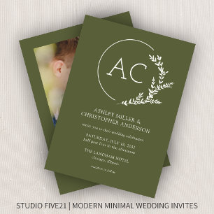 Invitation Mariage photo vert d'olivier moderne