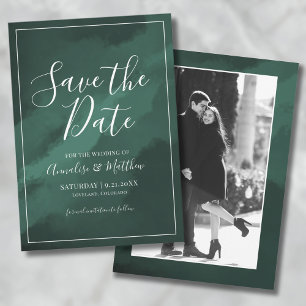 Invitation Mariage Photo Vert Économisez la Date