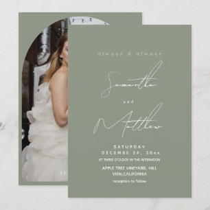 Invitation Mariage Photo Vert Sauge Moderne