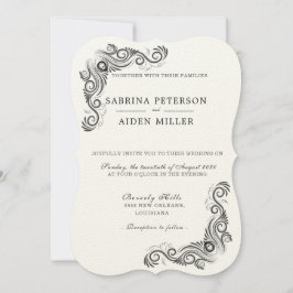 Invitation Mariage photo vintage Flourish Black Monogramme