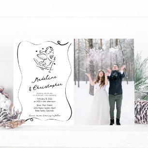 Invitation Mariage photo Whimsical Main tiré Cupid Ski