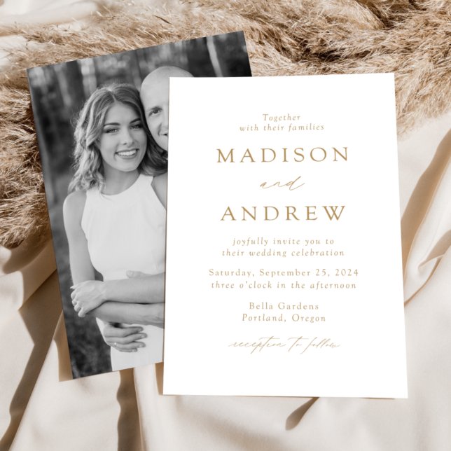 Invitation Mariage photo White and Gold Modern Elegance (Créateur téléchargé)