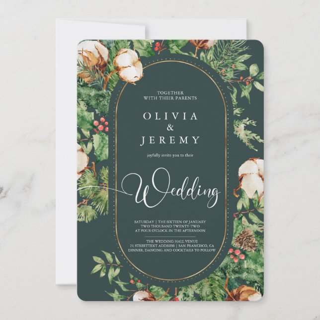 Invitation Mariage photo Winter Cotton and Greens (Devant)
