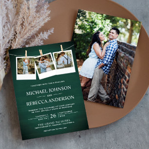 Invitation Mariage Photographique en Bois de Grange Vert Rust