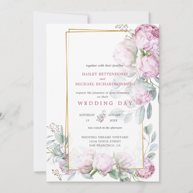 Invitation Mariage Pink Peony Bliss (Devant)