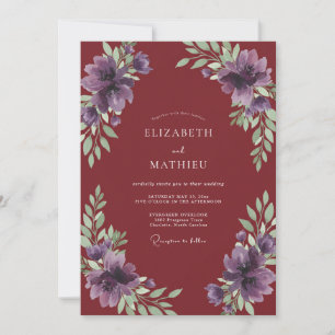Invitation Mariage Pivoine Améthyste Bourgogne