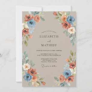 Invitation Mariage Pivoine Ardoise Terracotta Poussiéreuse