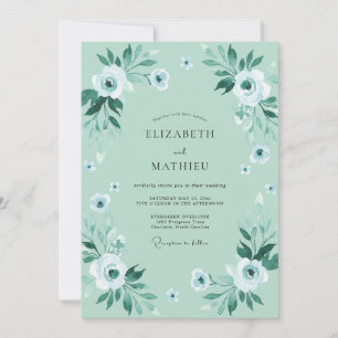 Invitation Mariage Pivoine Blanc Mousse de Mer
