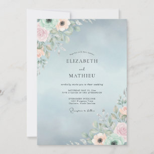 Invitation Mariage Pivoine Bleue Douce Poudrée
