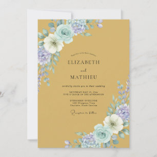 Invitation Mariage Pivoine Bleuet Ocre