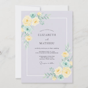 Invitation Mariage Pivoine Bouton d'Or Pervenche
