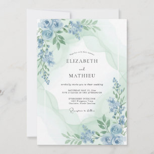 Invitation Mariage Pivoine Céladon Pervenche