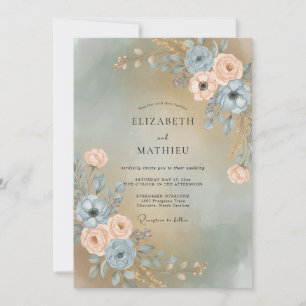 Invitation Mariage Pivoine Champagne Chaud Ardoise