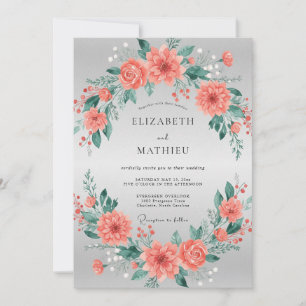Invitation Mariage Pivoine Corail pêche