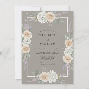 Invitation Mariage Pivoine Crème Taupe