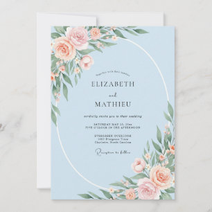 Invitation Mariage Pivoine Douce Pêche Ciel