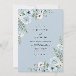 Invitation Mariage Pivoine en Acier Poudré
