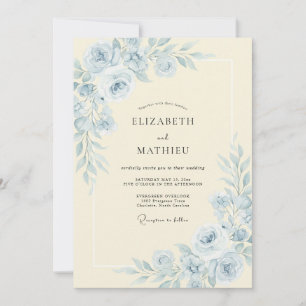 Invitation Mariage Pivoine Ivoire Bleuet