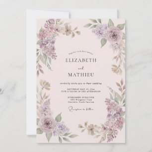 Invitation Mariage Pivoine Lilas Mauve Poussiéreux