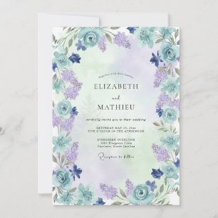 Invitation Mariage Pivoine Lilas Poussiéreux Aqua